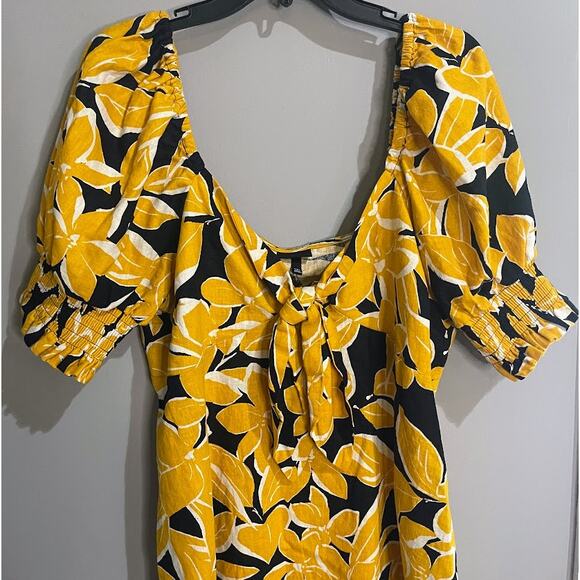 WHO WHAT WEAR Yellow Floral Linen Blend Mini Dress Size XXL NWT - Picture 2 of 7